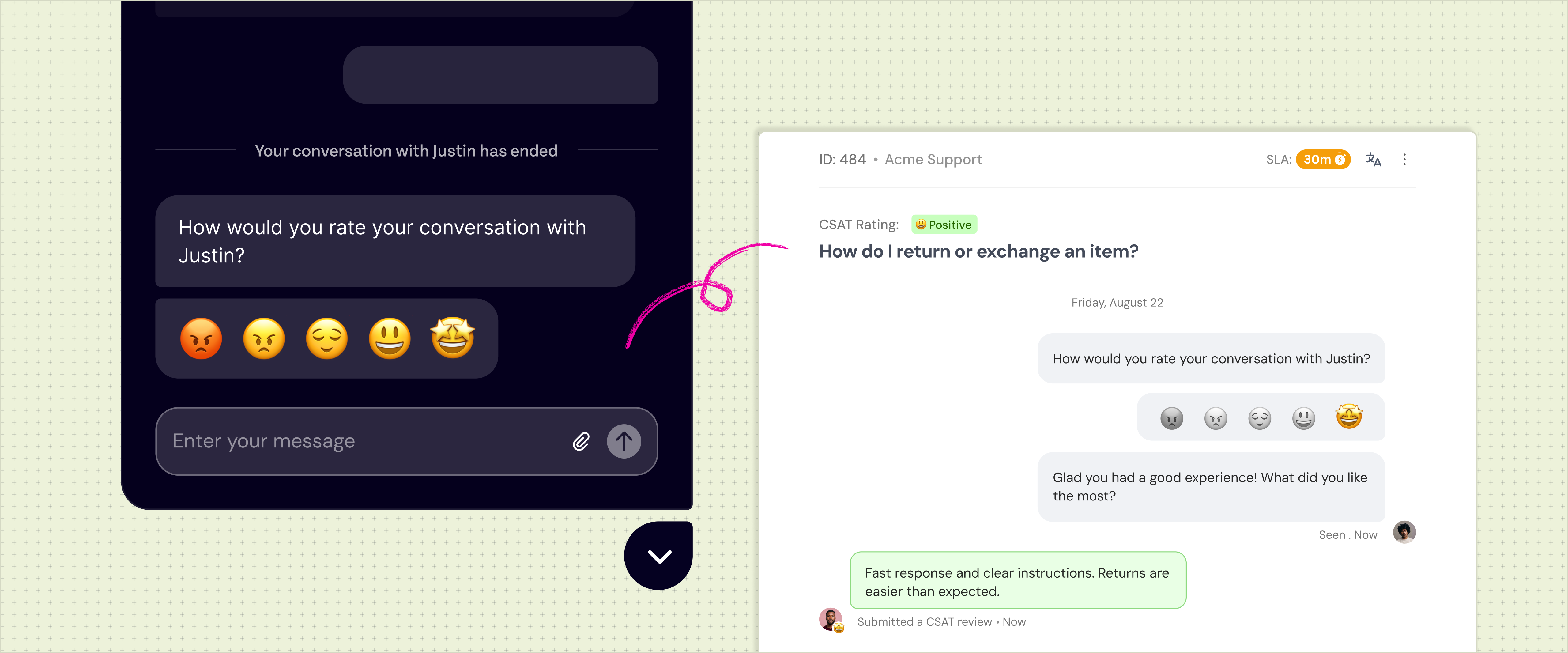 SparrowDesk chat CSAT survey screenshot