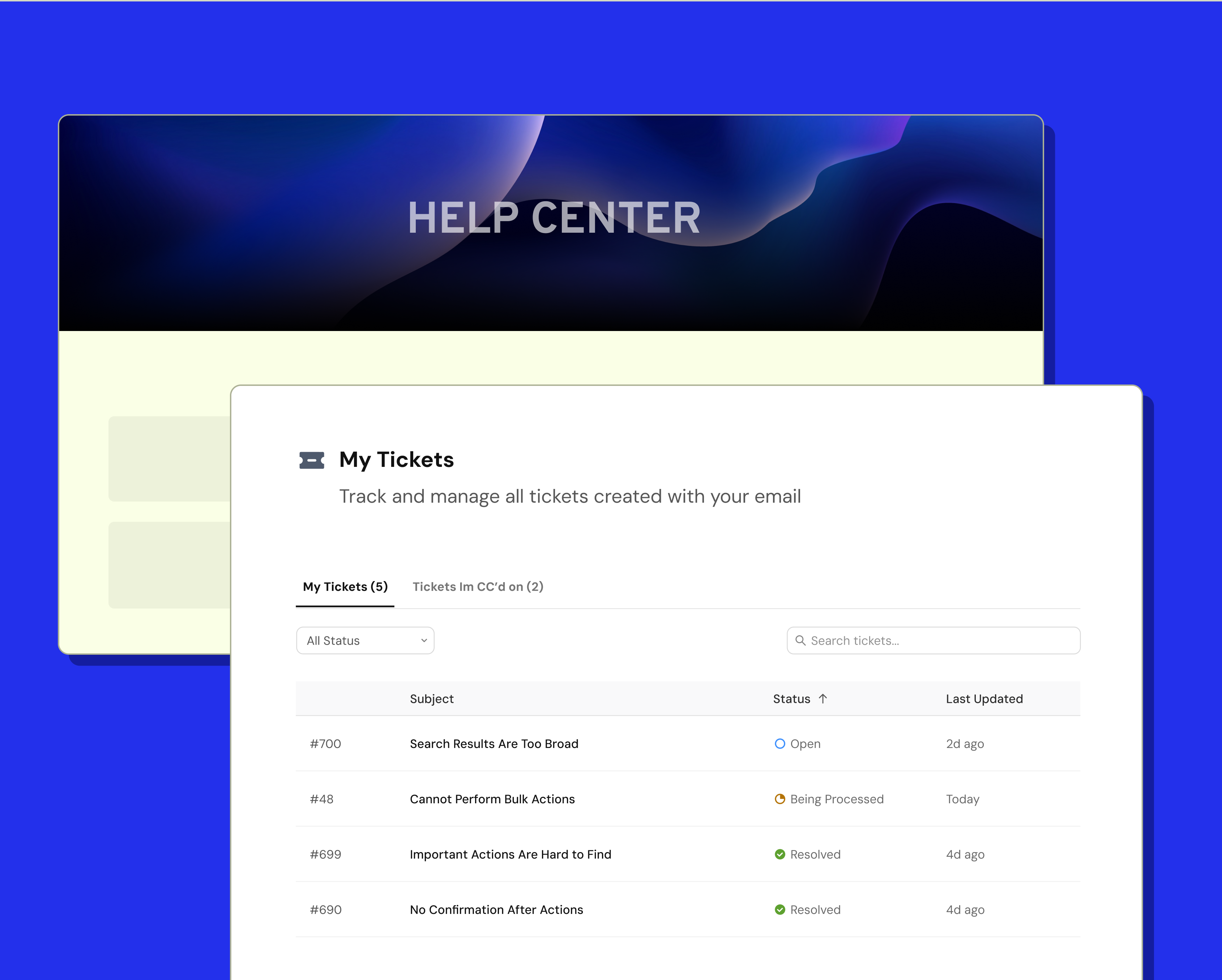 SparrowDesk tickets portal screenshot